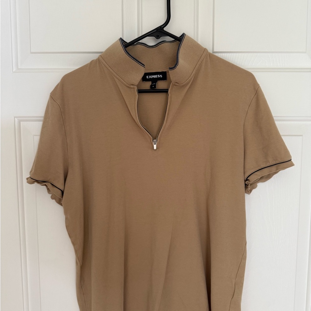 Express Beige Zip Collar Polo Shirt